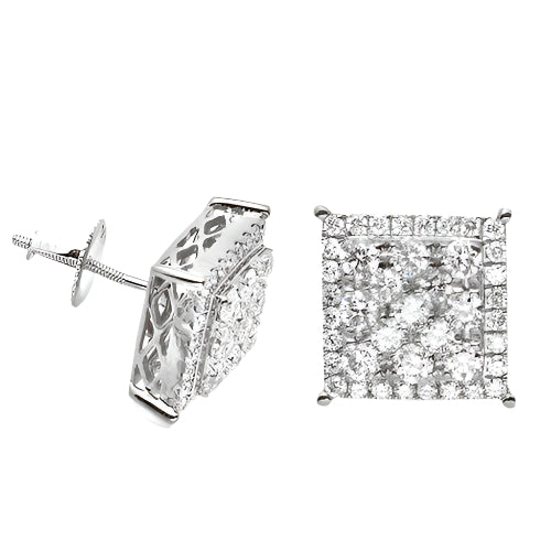 14KW 1.50CTW SQUARE CLUSTER DIAMOND SQ. PRONG EARR