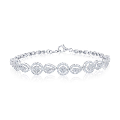 Sterling Silver, Round & Pearshaped Halo Diamond Bracelet - (656 Stones)