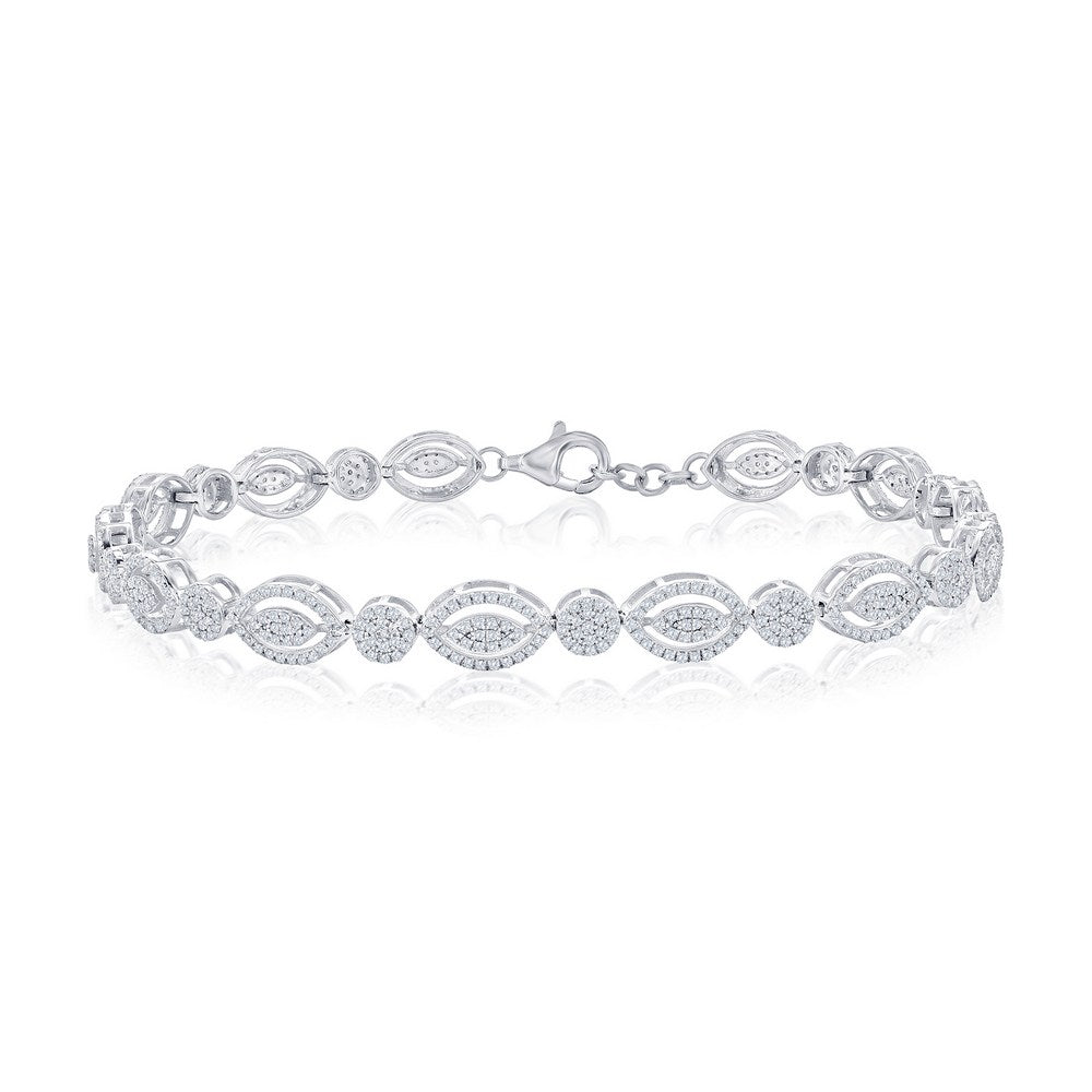 Sterling Silver, Marquise & Round Diamond Bracelet - (723 Stones)