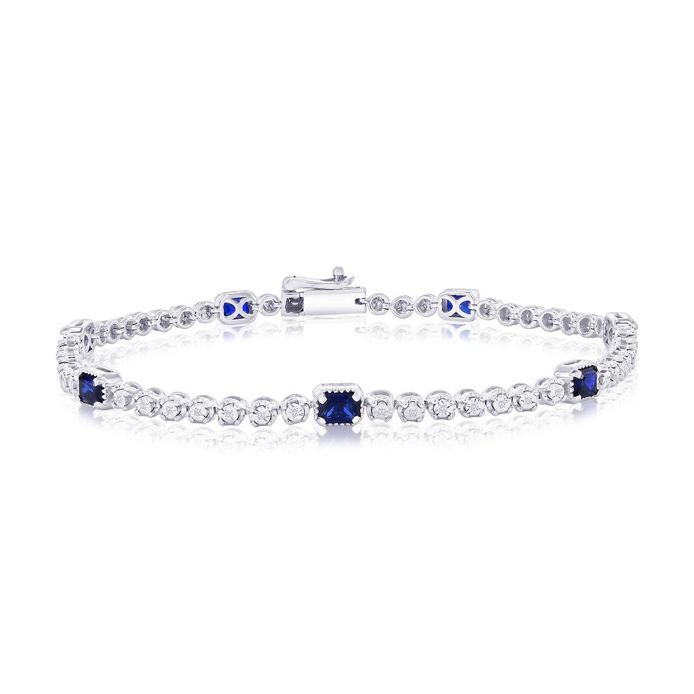 Sterling Silver, Lab-Grown 2.08ct Sapphire & 0.09ct Natural Diamond Bracelet - (56 Stones)