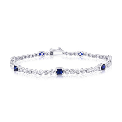 Sterling Silver, Lab-Grown 2.08ct Sapphire & 0.09ct Natural Diamond Bracelet - (56 Stones)