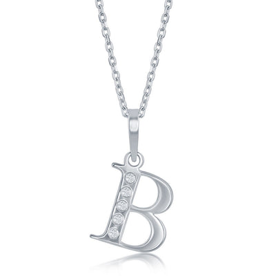 Sterling Silver 0.03cttw Diamond Accent 'B' Initial Pendant w/Chain