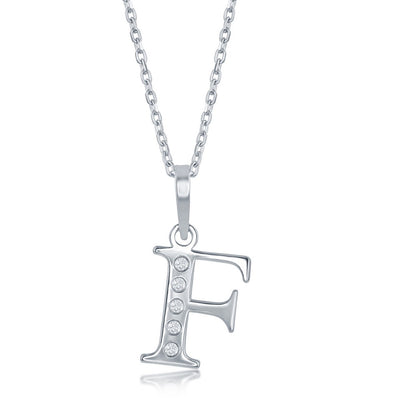 Sterling Silver 0.03cttw Diamond 'F' Initial Pendant w/Chain
