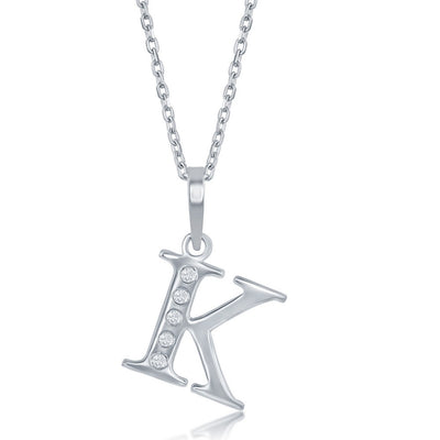 Sterling Silver 0.03cttw Diamond 'K' Initial Pendant W/Chain