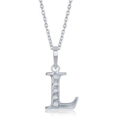 Sterling Silver 0.03cttw Diamond 'L' Initial Pendant w/Chain