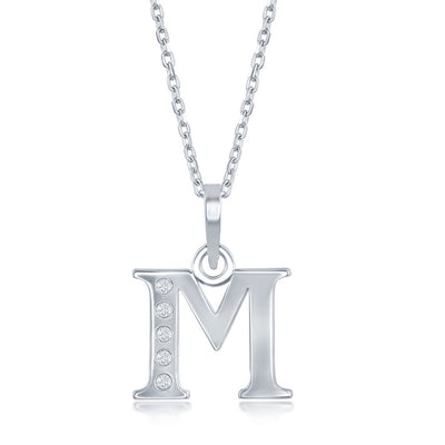 Sterling Silver 0.03cttw Diamond 'M' Initial Pendant w/Chain