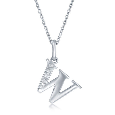 Sterling Silver 0.03cttw Diamond 'W' Initial Pendant w/Chain
