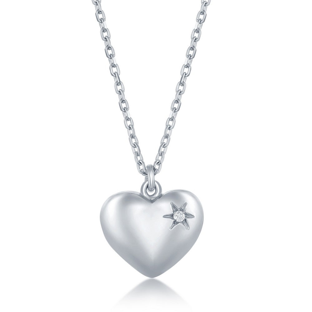 Sterling Silver 0.009cttw Diamond Accent Puffed Heart Necklace