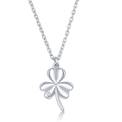 Sterling Silver 0.0075cttw Diamond Accent Three Leaf Necklace