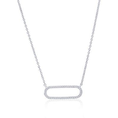 Sterling Silver, Oval Diamond Necklace - (44 Stones)