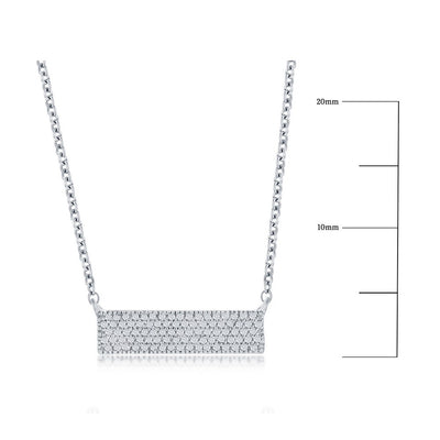Sterling Silver, Rectangle Bar Diamond Necklace - (87 Stones)
