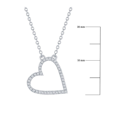 Sterling Silver, Open Heart Diamond Necklace - (40 Stones)