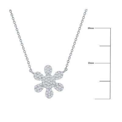 Sterling Silver, Flower Diamond Necklace - (74 Stones)