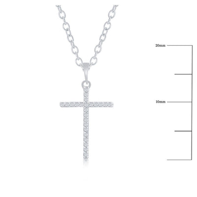Sterling Silver, Diamond Cross Necklace - (24 Stones)