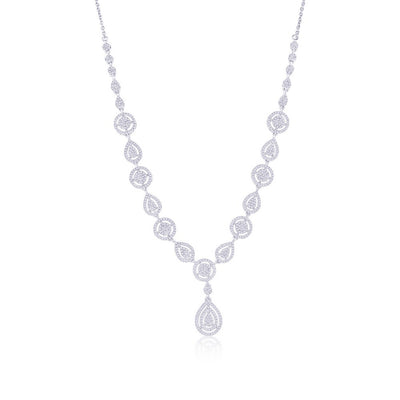 Sterling Silver, Round & Pearshaped Halo Diamond Necklace - (666 Stones)