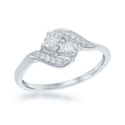 Sterling Silver Two-Stone Diamond Ring - 0.12 cttw