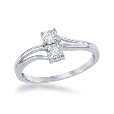 Sterling Silver Two-Stone Diamond Overlapping Ring -  0.08 cttw