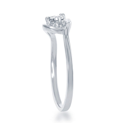 Sterling Silver Tow-Stone Diamond Ring - 0.08 cttw