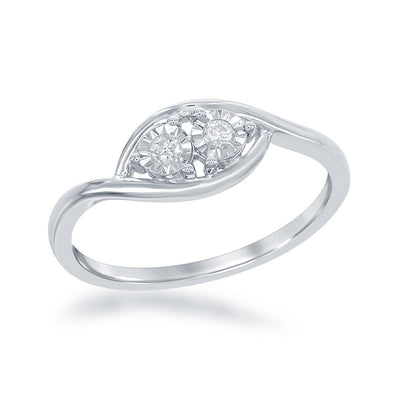Sterling Silver Tow-Stone Diamond Ring - 0.08 cttw