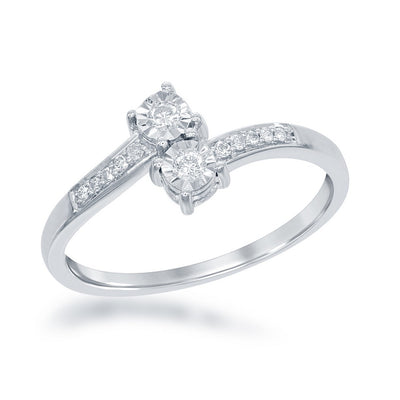 Sterling Silver Two-Stone Round Diamond Overlapping Ring - 0.11 cttw