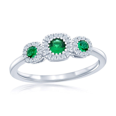 Sterling Silver, Lab-Grown 0.24ct Emareld, & 0.10ct Natural Diamond Ring - (43 Stones)
