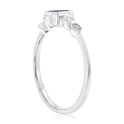Sterling Silver, Lab-Grown 0.31ct Sapphire & 0.03 Natural Diamond Ring - (17 Stones)