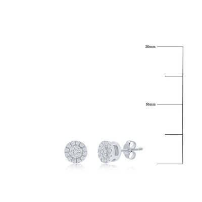 Sterling Silver, Round Halo Diamond 4mm Studs - (38 Stones)