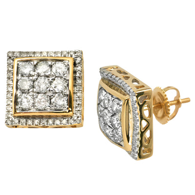 10KY 1.50CTW DIAMOND 3-D SQUARE DOME EARRINGS W/BE