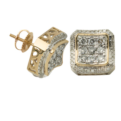 10KY 1.20CTW DIAMOND 3-D SQUARE CONCAVE EARRINGS W