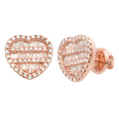 10KR 1.00CTW DIAMOND BAGUETTE HEART EARRINGS