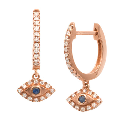 14KR 0.20CTW DIAMOND EVIL EYE DAANGLING EARRINGS