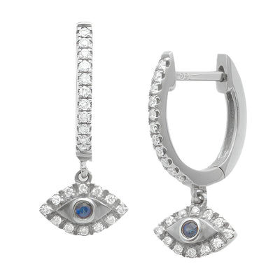 14KW 0.20CTW DIAMOND EVIL EYE DAANGLING EARRINGS