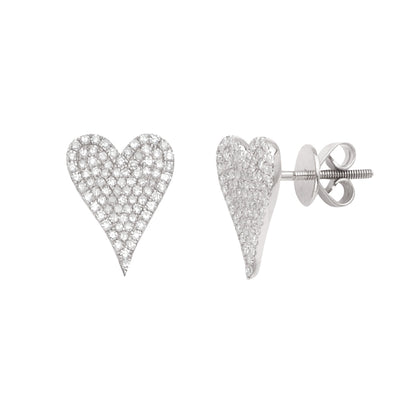 14KW 0.55CTW DIAMOND FLAT PAVE HEART EARRINGS