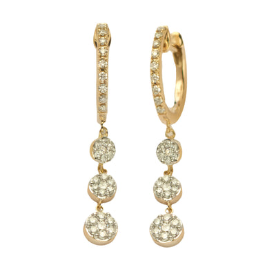 14KY 0.50CTW DIAMOND HUGGIES W / DANGLING CLUSTERS