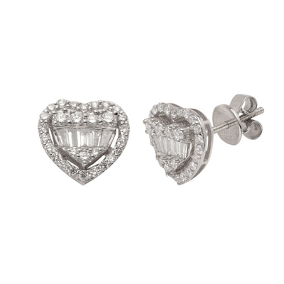 14KW 0.90CTW BAGUETTE DIAMOND 3D HEART EARRINGS