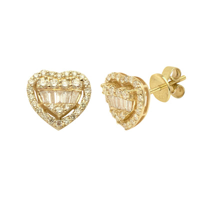 14KY 0.90CTW BAGUETTE DIAMOND 3D HEART EARRINGS