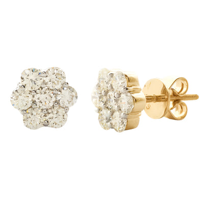 14KY 1.35CTW DIAMOND 7-STONE FLOWER EARRINGS