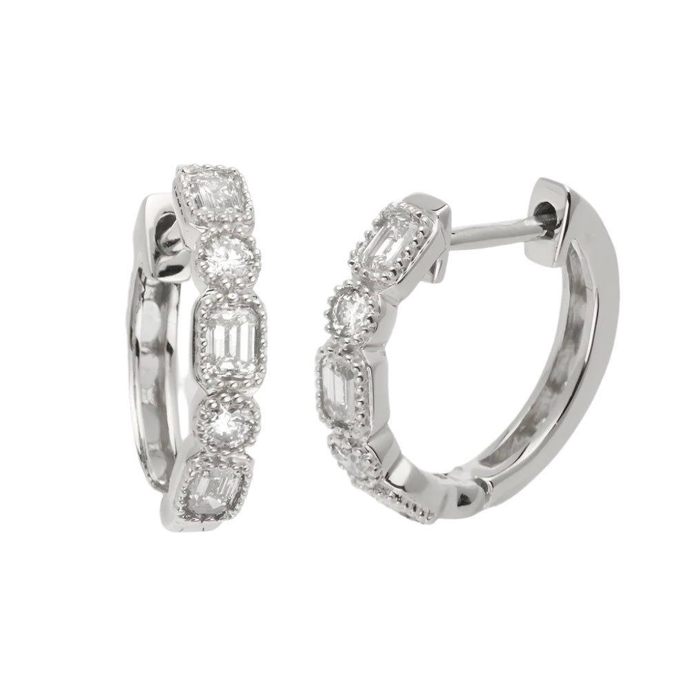 14KW 0.75CTW EMERALD AND ROUND DIAMOND HOOP