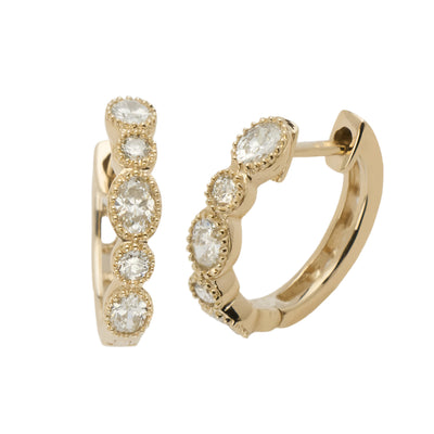 14KY 0.80CTW OVAL AND ROUND DIAMOND BEZEL SET HOOP