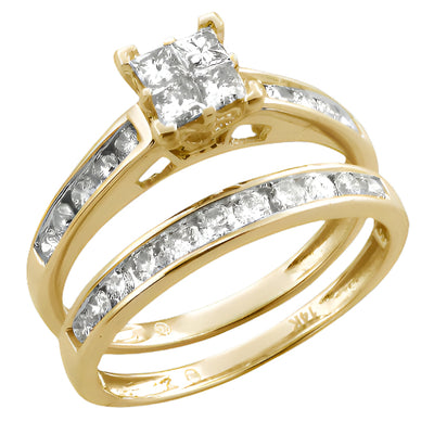 14KY 1.05CTW PC DIAMOND QUAD HEAD BRIDAL SET