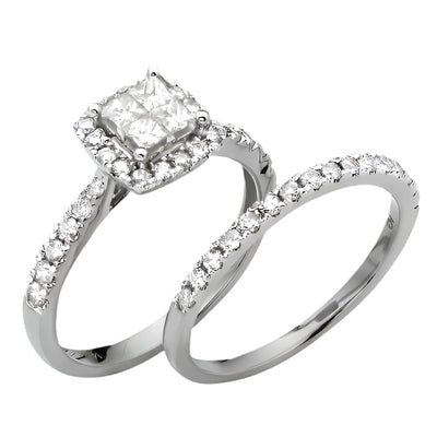 14KW 1.00CTW DIAMOND QUAD HEAD BRIDAL SET W/ HALO