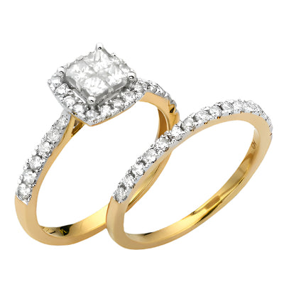 14KY 1.00CTW DIAMOND QUAD HEAD BRIDAL SET W/ HALO