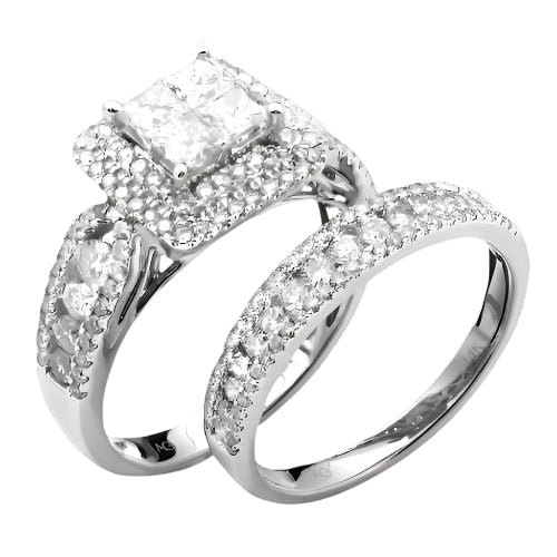 14KW 2.10CTW DIAMOND QUAD HEAD BRIDAL SET WITH DOU