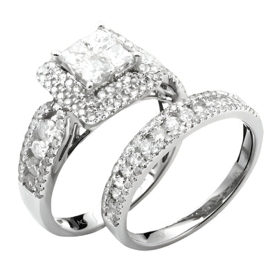 14KW 2.10CTW DIAMOND QUAD HEAD BRIDAL SET WITH DOU