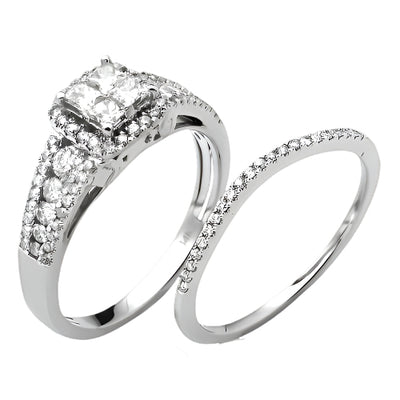 14KW 1.05CTW DIAMOND QUAD HEAD BRIDAL SET WITH
