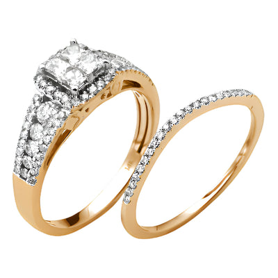 14KY 1.05CTW DIAMOND QUAD HEAD BRIDAL SET WITH