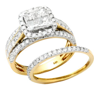 14KY 2.00CTW PC DIAMOND QUAD HEAD BRIDAL SET WITH