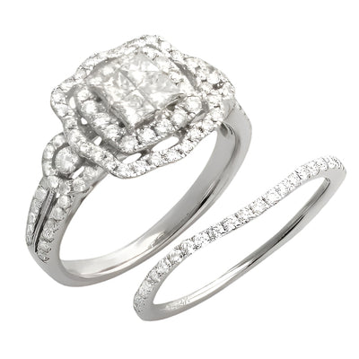 14KW 1.30CTW DIAMOND QUAD HEAD BRIDAL SET WITH