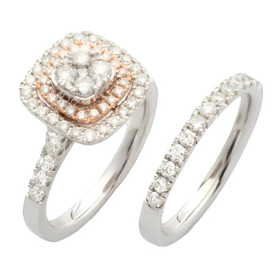 14KW+R 1.30CTW DIAMOND SQUARE CLUSTER BRIDAL SET