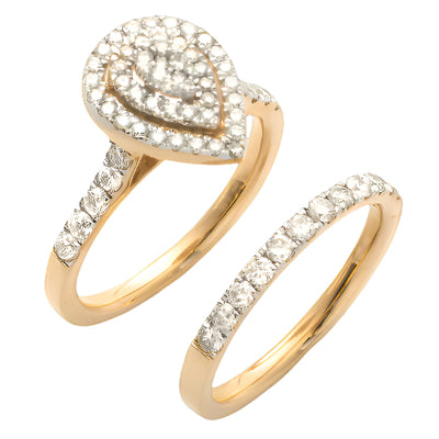 14KY 1.05CTW DIAMOND PEAR CLUSTER BRIDAL SET